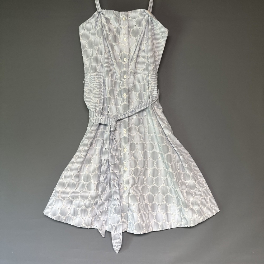 NWT Banana Republic Sz 10 Light Blue Eyelet Removable Strap Cotton Sundress $139